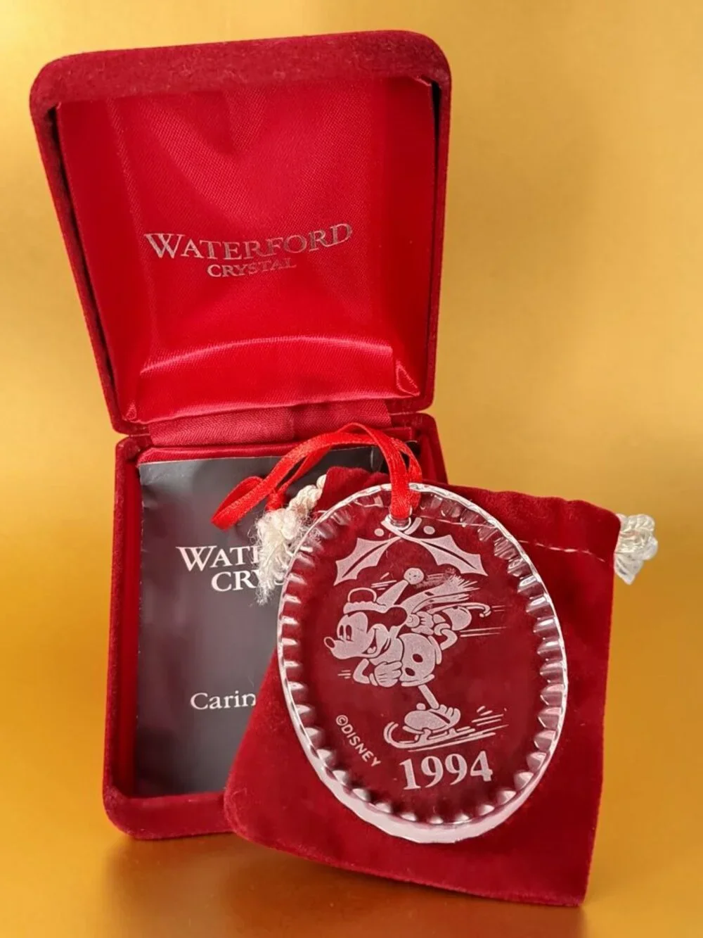 Disney Store 1994 Waterford Crystal Christmas Ornament Mickey Mouse Skating